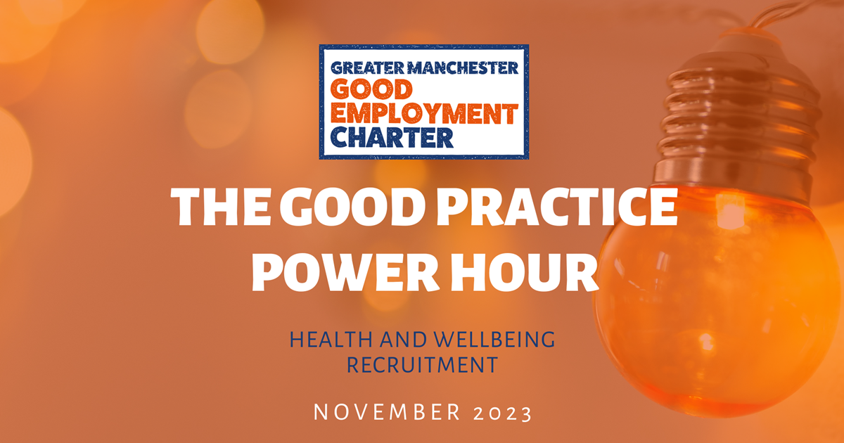 The Good Practice Power Hour Webinar November graphic which covers health and wellbeing and recruitment.
